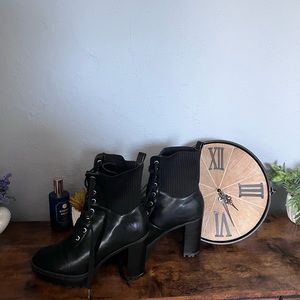 Forever 21 Women’s Black Bootie With Chunky Heel And Laces.